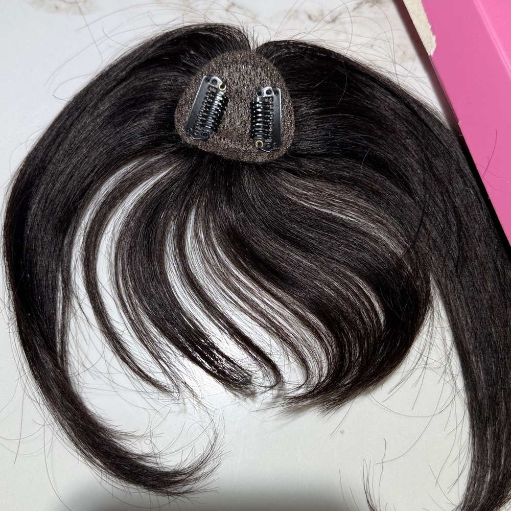 💯% HUMAN Hair, Curtain Bangs, Dark Brown/Almost Black - Picture 13 of 14